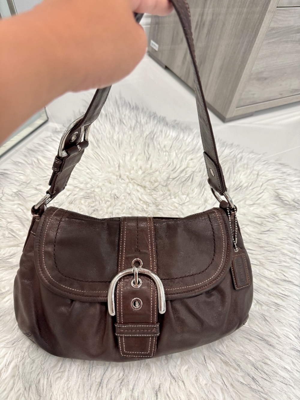 Coach Soho Buckle Flap Shoulder Bag in Chocolate Brown Leather